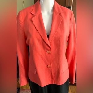 Red linen double collared blazer jacket with red beaded trimline & pockets US 10